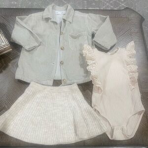 Adorable Zara Outfit Set in Size 18-24 months in Cream and Tan. Skirt is NWT‎